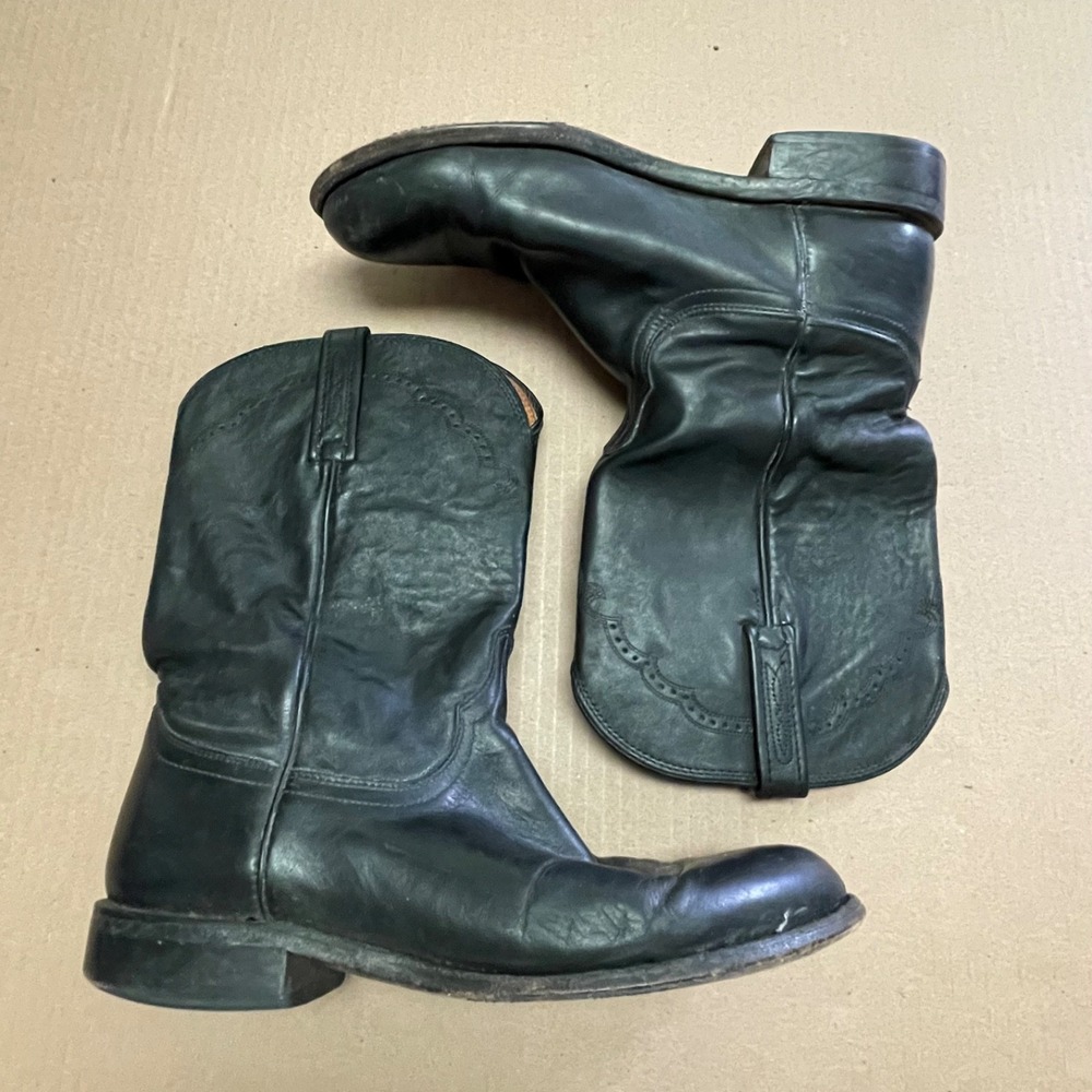 Vintage Lucchese 2000 Western Boots Men's 9 EE Black Leather M1010 C2 Cowboy
